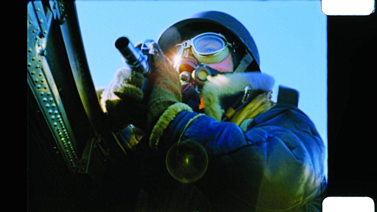 A B-17 crewman filming in "The Cold Blue," which relies on World War II archival film footage. (Vulcan Productions)