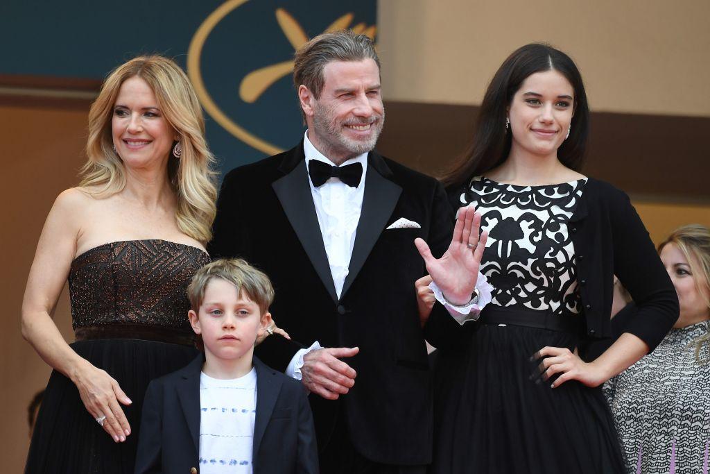 John Travolta, Kelly Preston, Ella Bleu, and Benjamin at the Cannes Film Festival in 2018 (©Getty Images | <a href="https://www.gettyimages.com/detail/news-photo/actor-john-travolta-his-wife-us-actress-kelly-preston-and-news-photo/958856570?adppopup=true">LOIC VENANCE</a>)