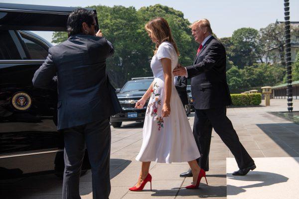 President Donald Trump and First Lady Melania Trump leave after meeting head of state Naruhito and his wife Masako at the royal palace in Tokyo, Japan, on May 27, 2019. (Carl Court - Pool/Getty Images)