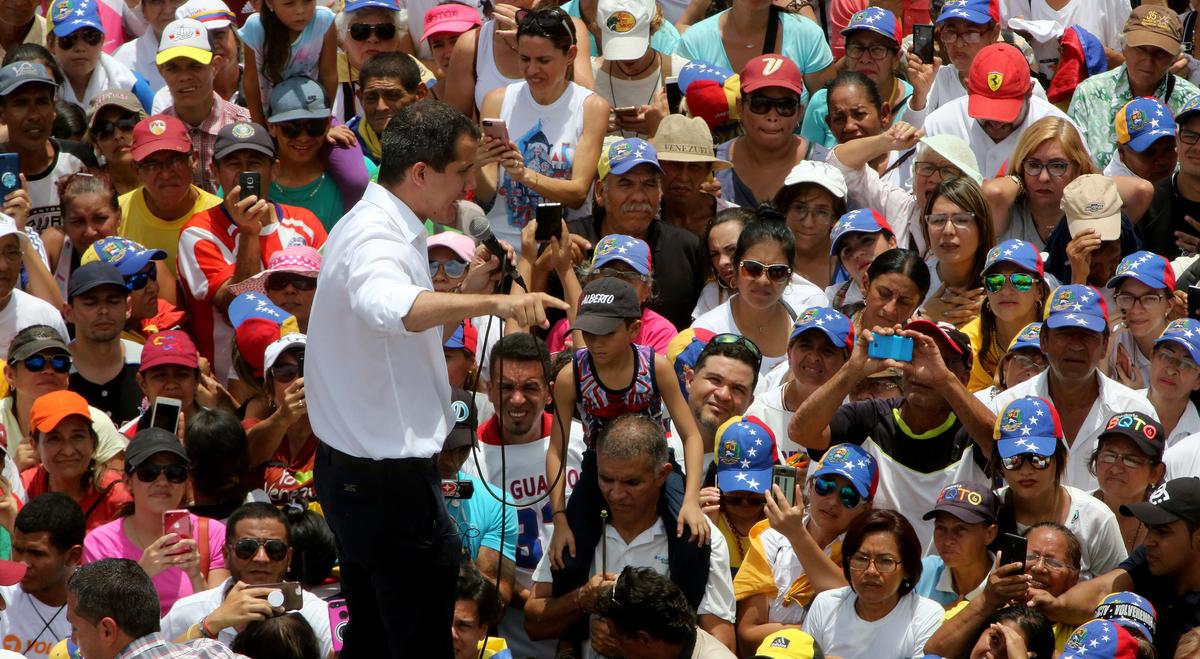 Venezuela's legitimate interim President Juan Guaidó, recognized by many members of the international community as the country's rightful interim ruler, speaks during a rally in Barquisimeto, Venezuela, on May 26, 2019. (Edilzon Gamez/Getty Images)