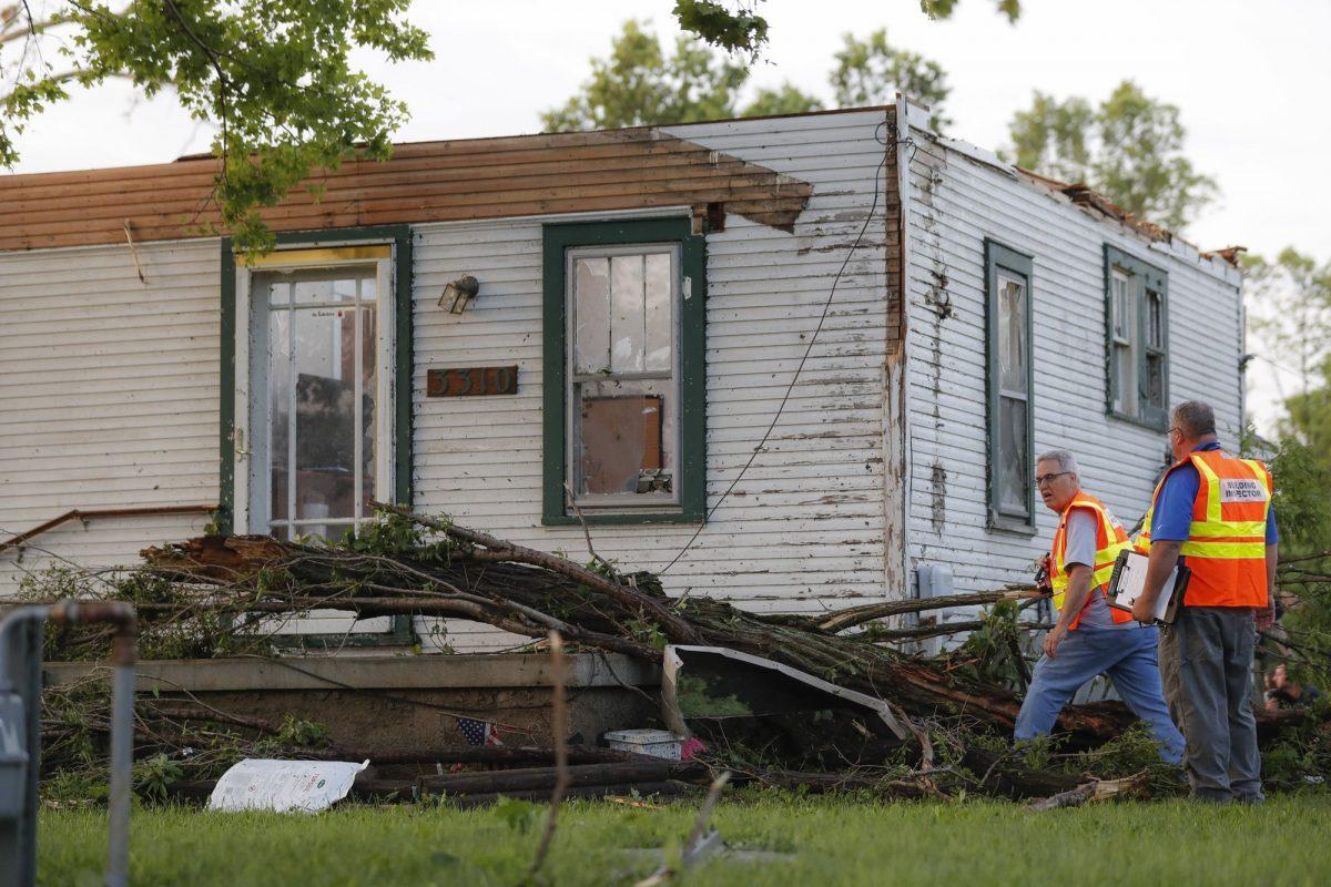 Storm damage liters a residential neighborhood in Vandalia, Ohio, on May 28, 2019. (John Minchillo/AP Photo)