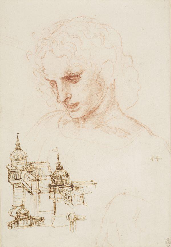 "The head of St. James, and architectural sketches," circa 1495, by Leonardo da Vinci. A study for the Last Supper. (Royal Collection Trust/Her Majesty Queen Elizabeth II 2019)