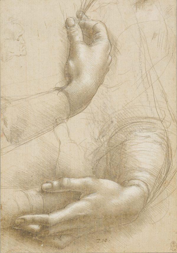 "A study of a woman's hands," circa 1490, by Leonardo da Vinci. (Royal Collection Trust/Her Majesty Queen Elizabeth II 2019)
