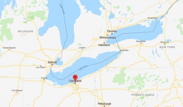 Lake Erie and Cleveland in a Google Maps image (Google Maps)