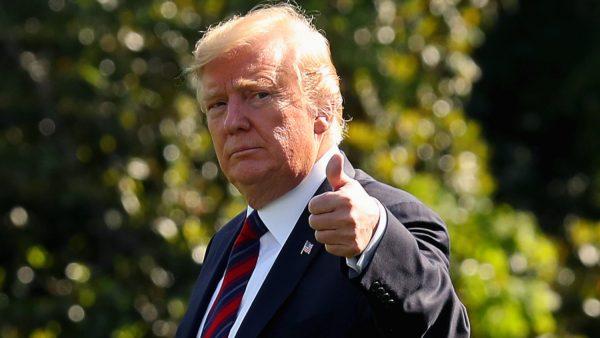President Donald Trump gives a thumbs up as he walks toward Marine One while departing from the White House in Washington on May 16, 2019. (Mark Wilson/Getty Images)