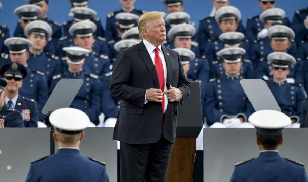 President Donald Trump attended the United States Air Force Academy graduation ceremony at Falcon Stadium in Colorado Springs, Col. on May 30, 2019. (Michael Ciaglo/Getty Images)