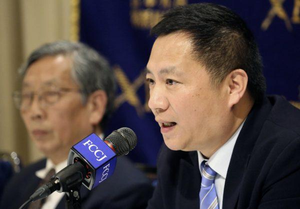 Veteran Chinese dissident Wang Dan speaks during a press conference in Tokyo on May 29, 2019. Wang is urging Western nations to restore the link between human rights and trade with China in the press conference, days ahead of the 30th anniversary of the 1989 student pro-democracy protests centered on Beijing’s Tiananmen Square, of which he was a key leader. (Koji Sasahara/AP)