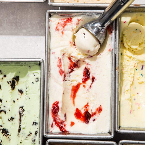 Strawberry-buttermilk no-churn ice cream. (America's Test Kitchen)