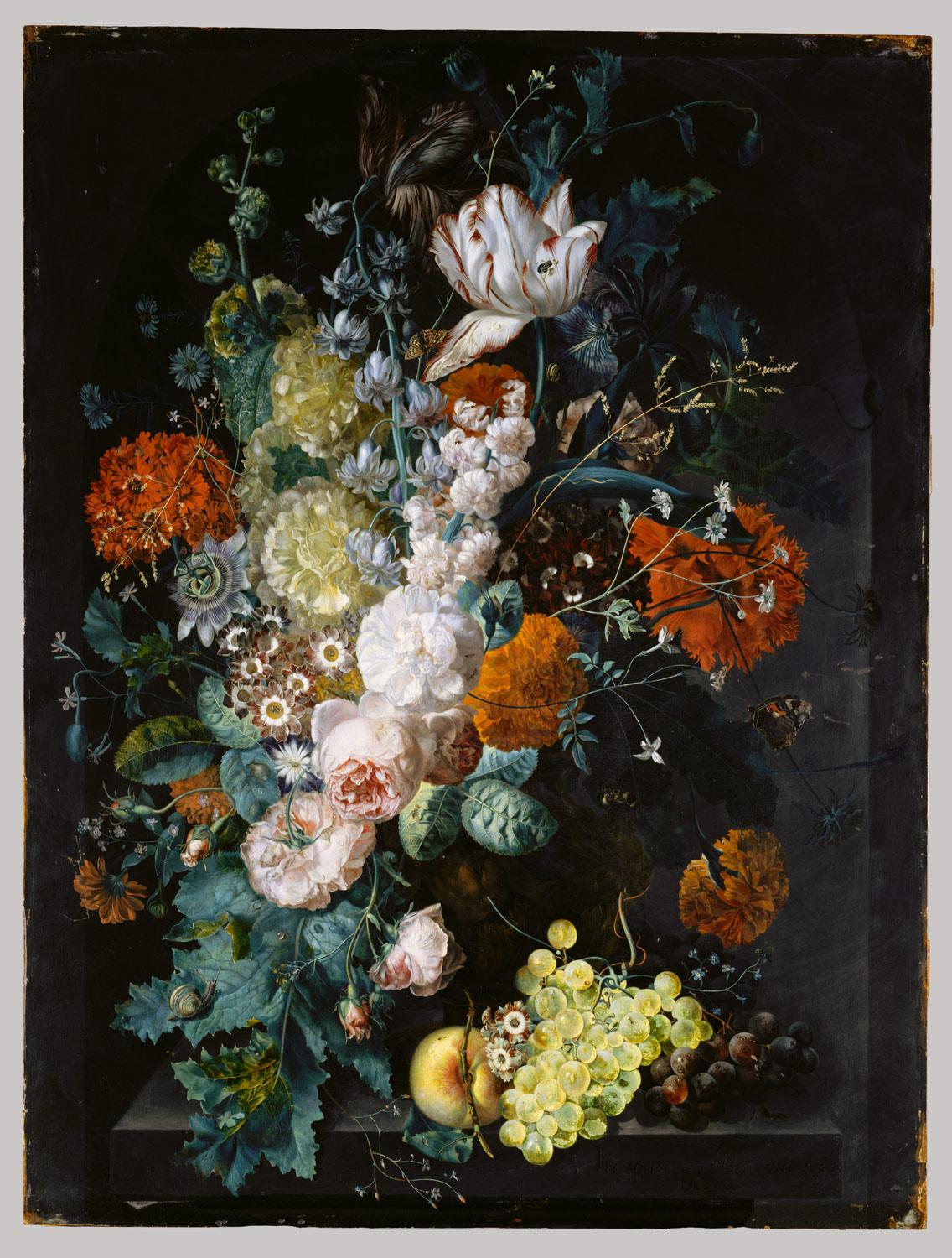 “A Vase of Flowers,” 1716, by Margareta Haverman. Oil on wood, 31 1/4 inches by 23 3/4 inches. Purchase, 1871. (The Metropolitan Museum of Art, New York)