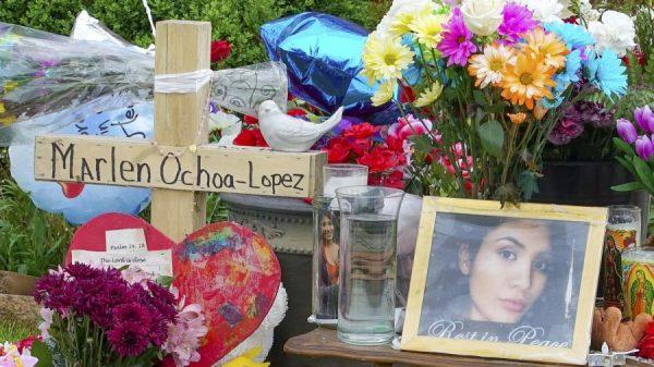 A memorial of flowers, balloons, a cross, and photo of victim Marlen Ochoa-Lopez, in Chicago on May 17, 2019. (Teresa Crawford/AP Photo)