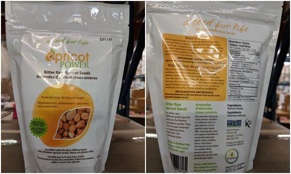 Bitter Raw Apricot Seeds from the brand Apricot Power were recalled June 1, 2019 over concerns of possibly cyanide poisoning. (CFIA)