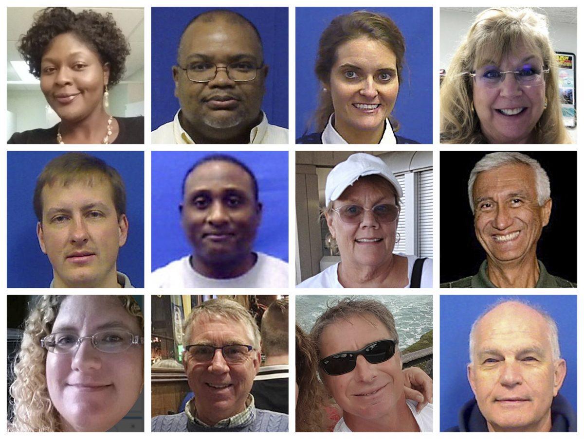 Victims of the shooting on May 31 at a municipal building in Virginia Beach, Va. Top row from left are Laquita C. Brown, Ryan Keith Cox, Tara Welch Gallagher and Mary Louise Gayle. Middle row from left are Alexander Mikhail Gusev, Joshua A. Hardy, Michelle "Missy" Langer and Richard H. Nettleton. Bottom row from left are Katherine A. Nixon, Christopher Kelly Rapp, Herbert "Bert" Snelling and Robert "Bobby" Williams, on June 1, 2019. (Courtesy City of Virginia Beach via AP)