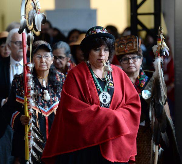 The opening procession is shown at the closing ceremony for the National Inquiry into Missing and Murdered Indigenous Women and Girls in Gatineau,on June 3, 2019. (Adrian Wyld/The Canadian Press)