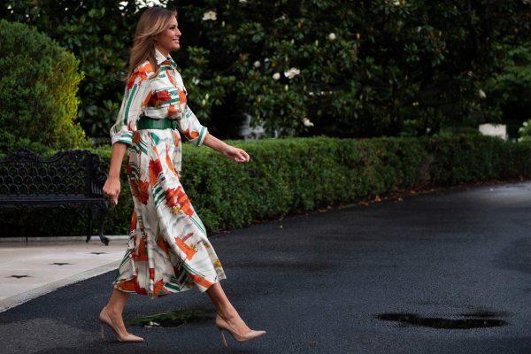 First Lady Melania Trump walks to meet President Donald Trump before departing the White House, in Washington on June 2, 2019. (Jim Watson/AFP/Getty Images)