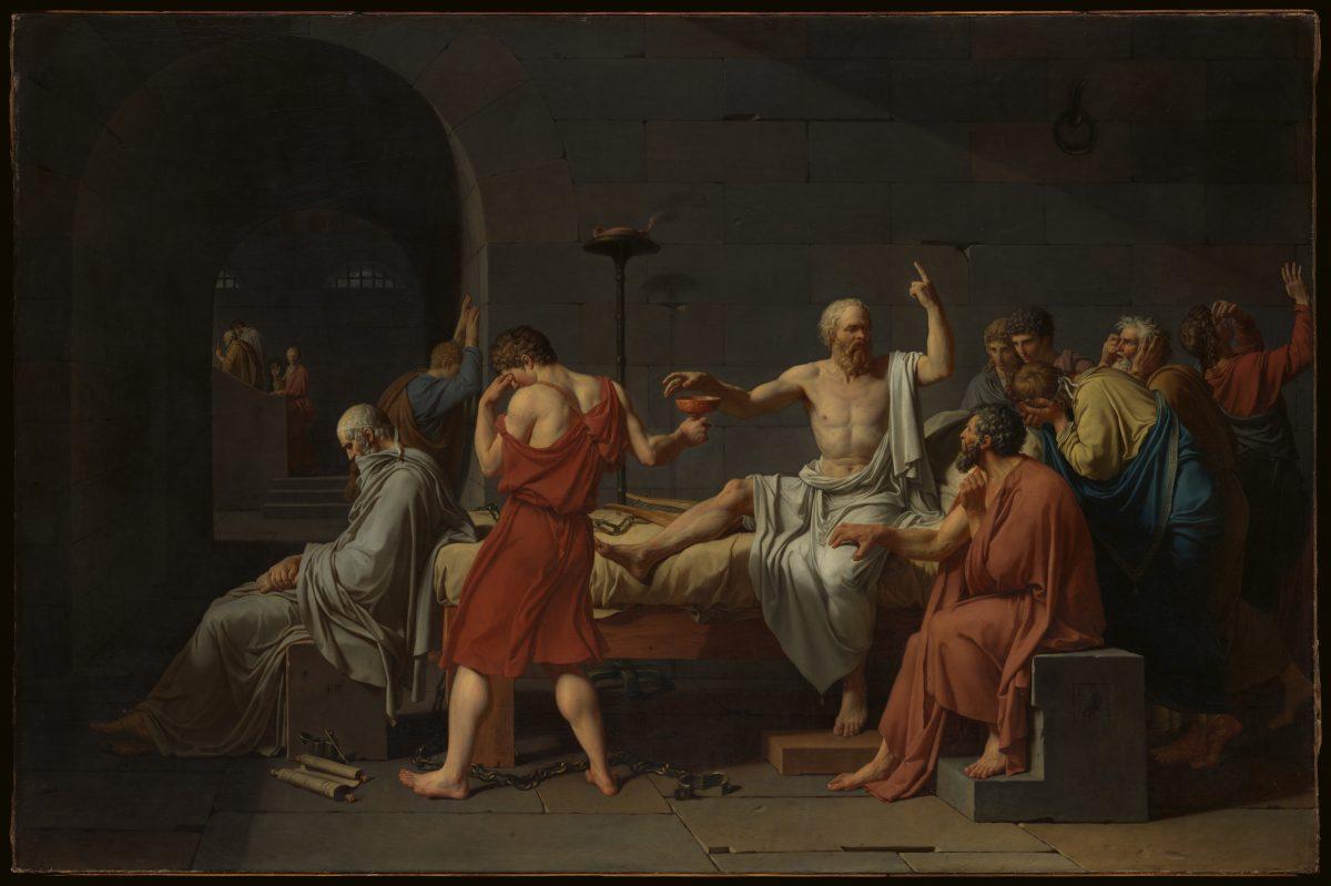 "The Death of Socrates," 1787, by Jacques Louis David. Oil on canvas, 51 inches by 77 1/4 inches. Catharine Lorillard Wolfe Collection, Wolfe Fund, 1931. (The Metropolitan Museum of Art)