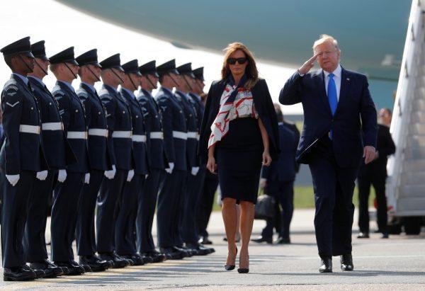 President Donald Trump and First Lady Melania Trump arrive for their state visit to Britain, at Stansted Airport near London on June 3, 2019. (Carlos Barria/Reuters)