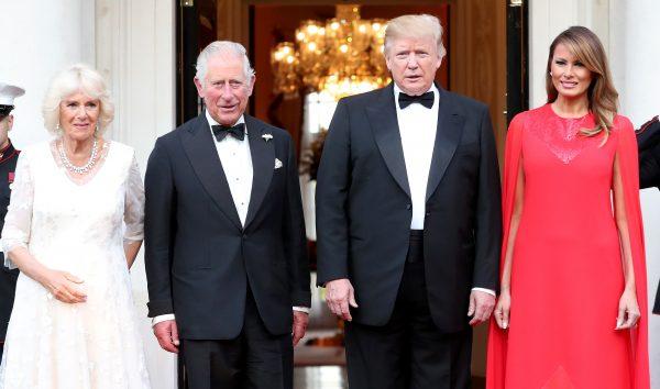 US President Donald Trump and First Lady Melania Trump host a dinner at Winfield House for Prince Charles, Prince of Wales and Camilla, Duchess of Cornwall, during their state visit in London, England on June 4, 2019. (Chris Jackson - WPA Pool/Getty Images)