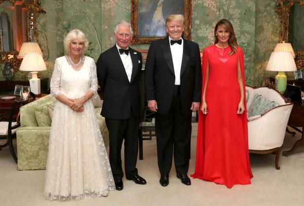 US President Donald Trump and First Lady Melania Trump host a dinner at Winfield House for Prince Charles, Prince of Wales and Camilla, Duchess of Cornwall, during their state visit in London, England on on June 4, 2019. (Photo by Chris Jackson - WPA Pool/Getty Images)