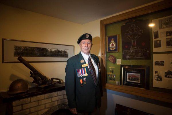 D-Day veteran Jim Parks, 94, poses for a photograph at the Mount Albert Legion in East Gwillimbury, ON. on May 30, 2019. (Tijana Martin/The Canadian Press)
