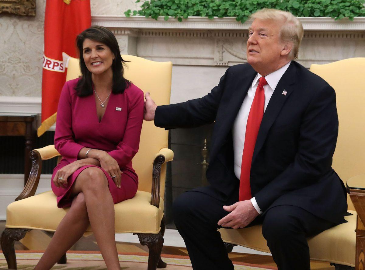 President Donald Trump and Nikki Haley in the Oval Office in Washington on Oct. 9, 2018. (Mark Wilson/Getty Images/File)