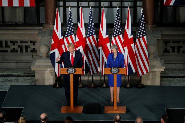 President Donald Trump and Britain's Prime Minister Theresa May hold a joint news conference in London on June 4, 2019. (Carlos Barria/Reuters)