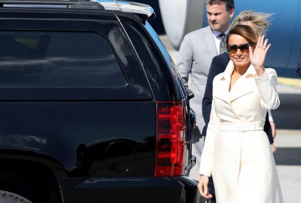 US First Lady at Shannon Airport on June 5, 2019 in Shannon, Ireland. After visiting the UK for the D-Day 75th anniversary, US President Donald Trump will visit Ireland to meet with Taoiseach Leo Varadkar before travelling to the Trump International Golf Links resort in Doonbeg. (Pool/Getty Images)