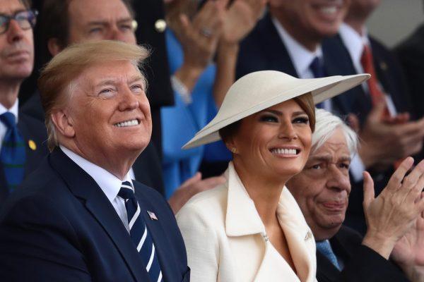 President of the United States, Donald Trump and First Lady of the United States, Melania Trump watch the fly-past during the D-Day Commemorations on June 5, 2019 in Portsmouth, England. (Dan Kitwood/Getty Images)
