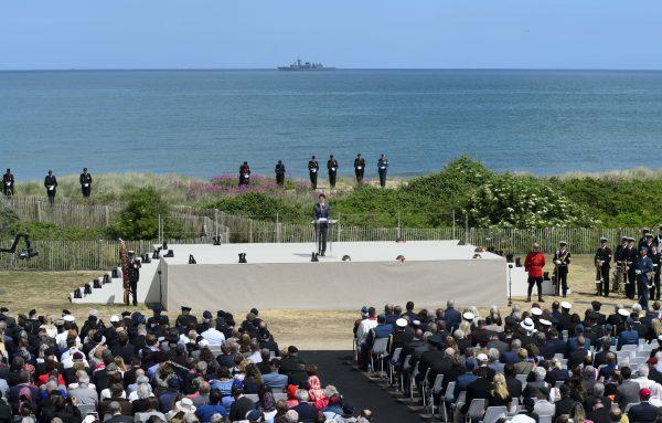 Prime Minister Justin Trudeau delivers a speech as he takes part in the D-Day 75th Anniversary Canadian National Commemorative Ceremony at Juno Beach in Courseulles-Sur-Mer, France on June 6, 2019. (Sean Kilpatrick/The Canadian Press)