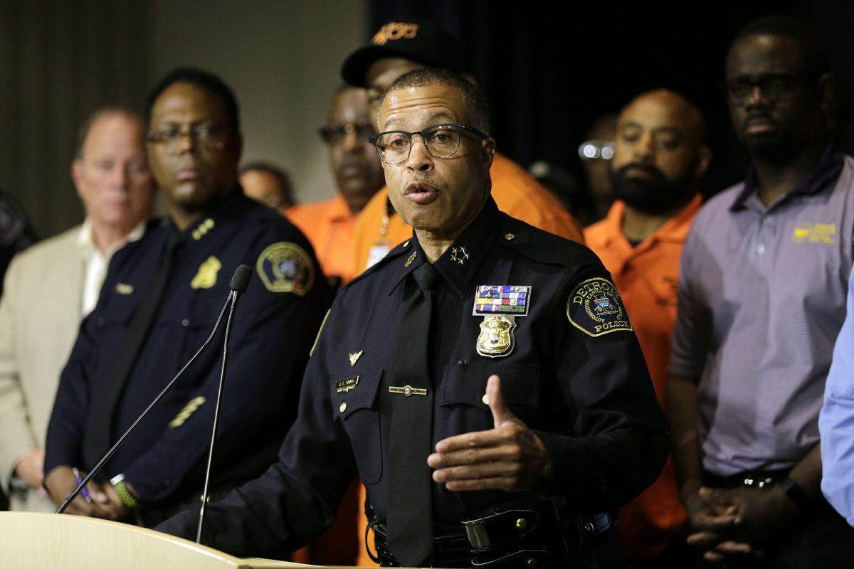 Detroit Police Chief James Craig answers questions during a press conference at the Detroit Police Headquarters in Detroit, Mich., on June 7, 2019. (Kimberly P. Mitchell/Detroit Free Press via AP)