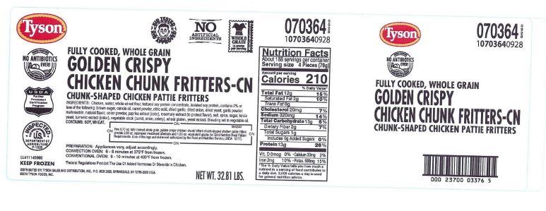 Approximately 190,757 pounds of ready-to-eat chicken fritter products was recalled by Tyson Foods. (U.S. Department of Agriculture’s Food Safety and Inspection Service)