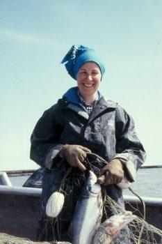 Christopher's mother Karen Nicolson, a native Alaskan, on the family fishing boat in the 1970s. (Courtesy of Christopher Nicolson)