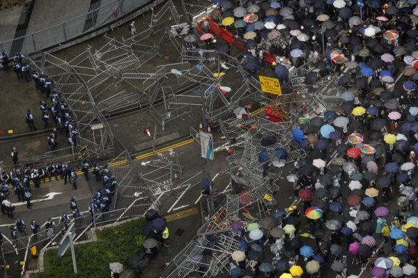 Protesters gather outside the Legislative Council in Hong Kong, on June 12, 2019. (Vincent Yu/AP)