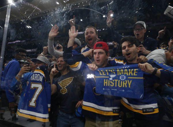 St. Louis Blues players pose for a team photo with the Stanley Cup after defeating the Boston Bruins in game seven of the 2019 Stanley Cup Final at TD Garden on June 12, 2019. (Winslow Townson-USA TODAY Sports/Reuters)