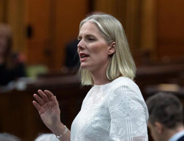 Environment Minister Catherine McKenna rises during Question Period in the House of Commons on Parliament Hill in Ottawa on June 13, 2019. (Fred Chartrand/The Canadian Press)