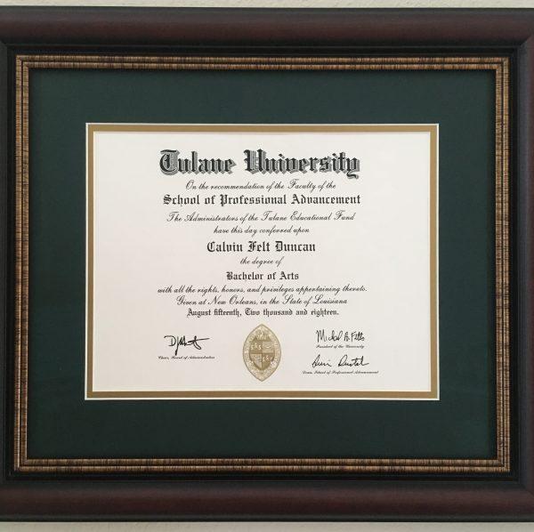 Calvin Duncan's diploma from Tulane University. (Courtesy of Calvin Duncan)