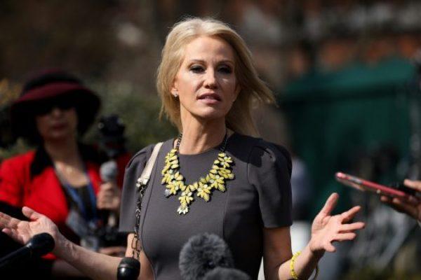 Kellyanne Conway, a senior adviser to President Donald Trump, speaks to media at the White House, on March 15, 2019. (Charlotte Cuthbertson/The Epoch Times)