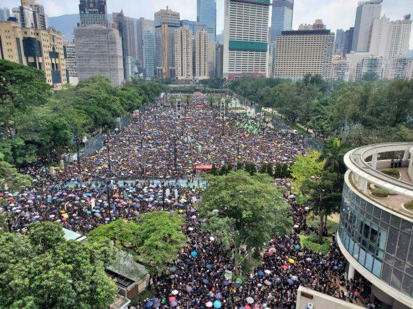 Protesters gather at Victoria Park in Hong Kong on June 16, 2019. (Li Yi/The Epoch Times)