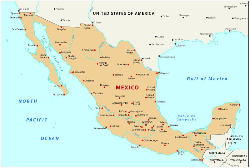 A map showing the United States, Mexico, and Guatemala. (Rainer Lesniewski/Shutterstock)