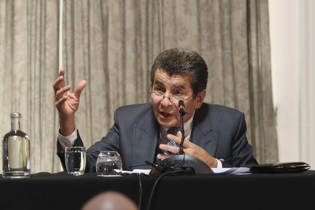 Sir Geoffrey Nice QC, chair of the China Tribunal, deliver's the tribunal's judgment in London on June 17, 2019. (Justin Palmer)
