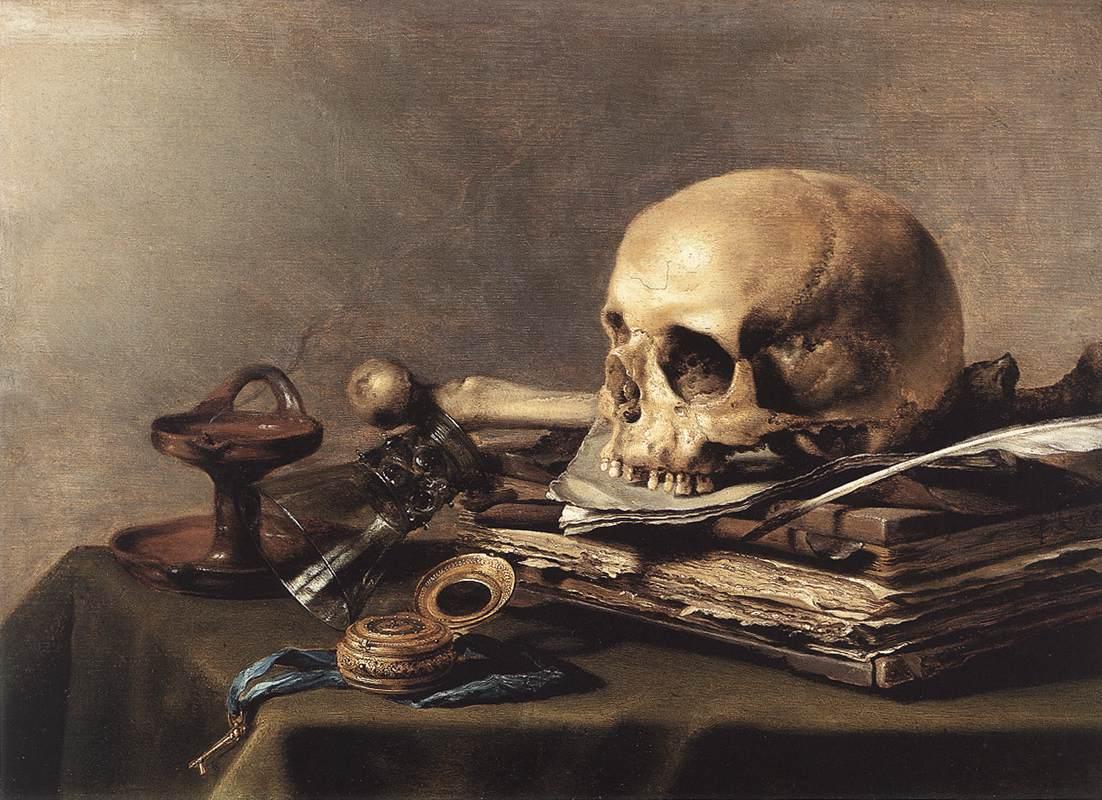 “Vanitas Still Life.” 1630, by Pieter Claesz. Oil on Panel, 15 ½ inches by 22 inches. Mauritshuis. (Public Domain)