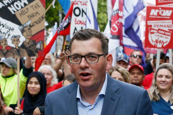 Premier of Victoria Daniel Andrews marches with protesters as they take part in a rally organised by the ACTU in Melbourne, Australia, on Oct. 23, 2018. (Darrian Traynor/Getty Images)