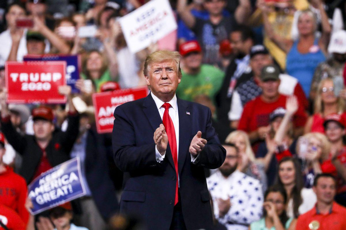President Donald Trump during his 2020 reelection event in Orlando, Fla., on June 18, 2019. (Charlotte Cuthbertson/The Epoch Times)