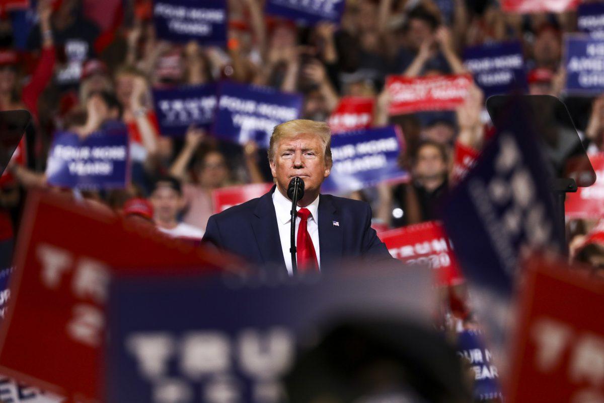 President Donald Trump at his 2020 re-election event in Orlando, Fla., on June 18, 2019. (Charlotte Cuthbertson/The Epoch Times)