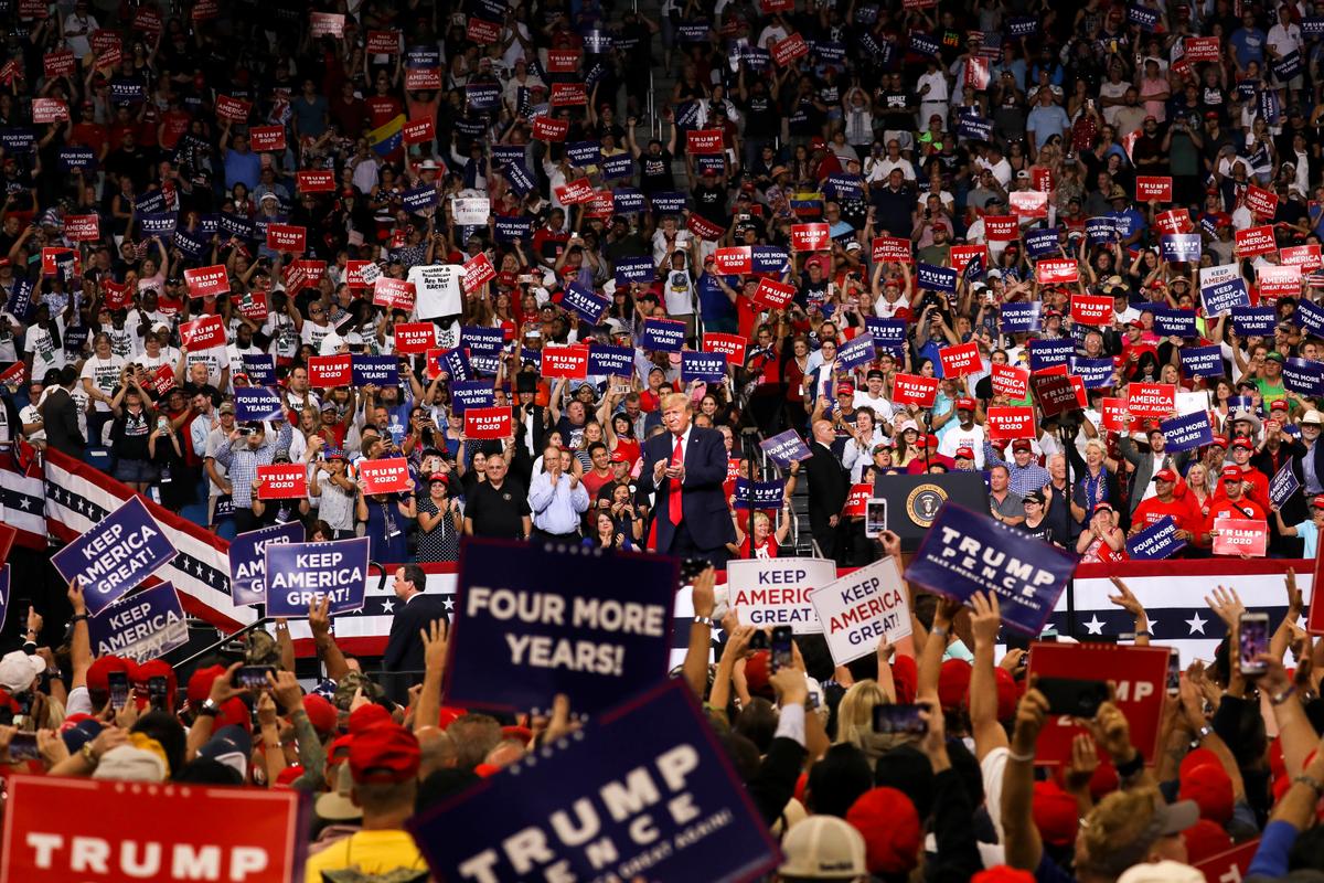 President Donald Trump at his 2020 reelection event in Orlando, Fla., on June 18, 2019. (Charlotte Cuthbertson/The Epoch Times)