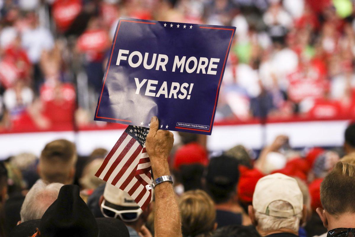 A sign at President Donald Trump’s 2020 re-election event in Orlando, Fla., on June 18, 2019. (Charlotte Cuthbertson/The Epoch Times)