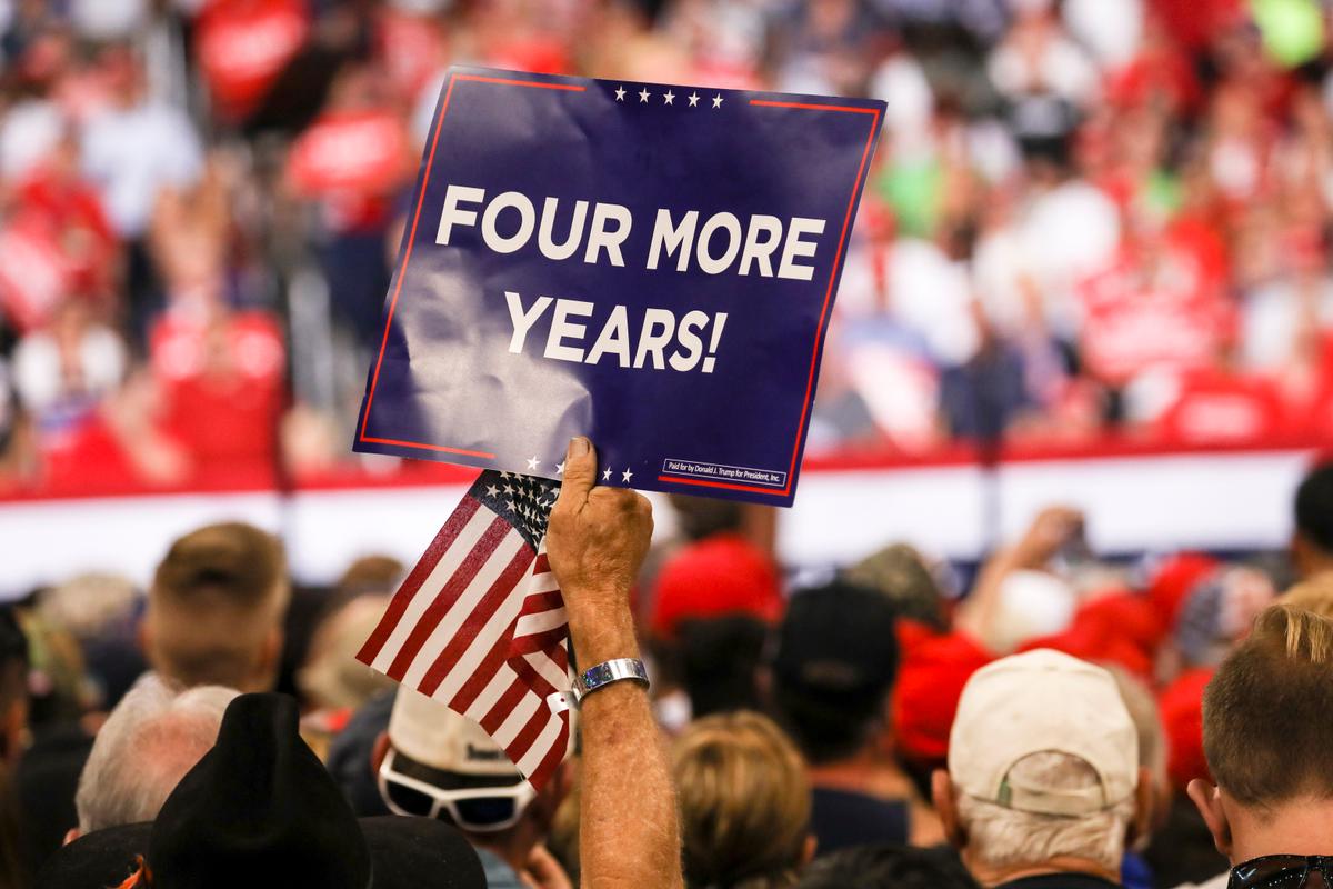 A sign at President Donald Trump’s 2020 re-election event in Orlando, Fla., on June 18, 2019. (Charlotte Cuthbertson/The Epoch Times)