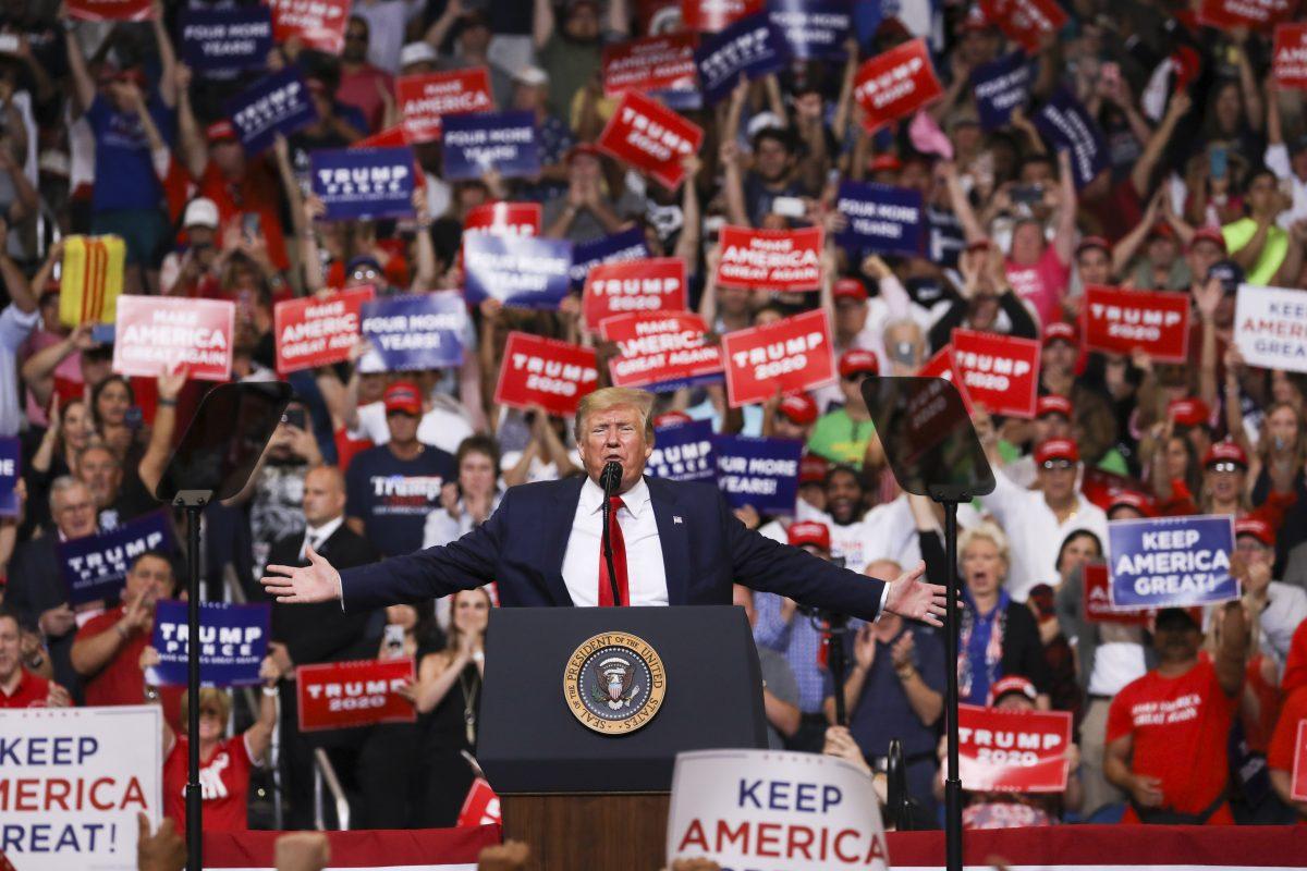 President Donald Trump at his 2020 reelection event in Orlando, Fla., on June 18, 2019. (Charlotte Cuthbertson/The Epoch Times)
