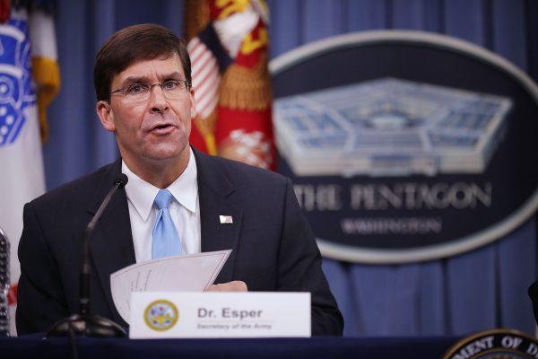 U.S. Army Secretary Mark Esper during a news conference at the Pentagon in Arlington, Virginia on July 13, 2018. (Chip Somodevilla/Getty Images)