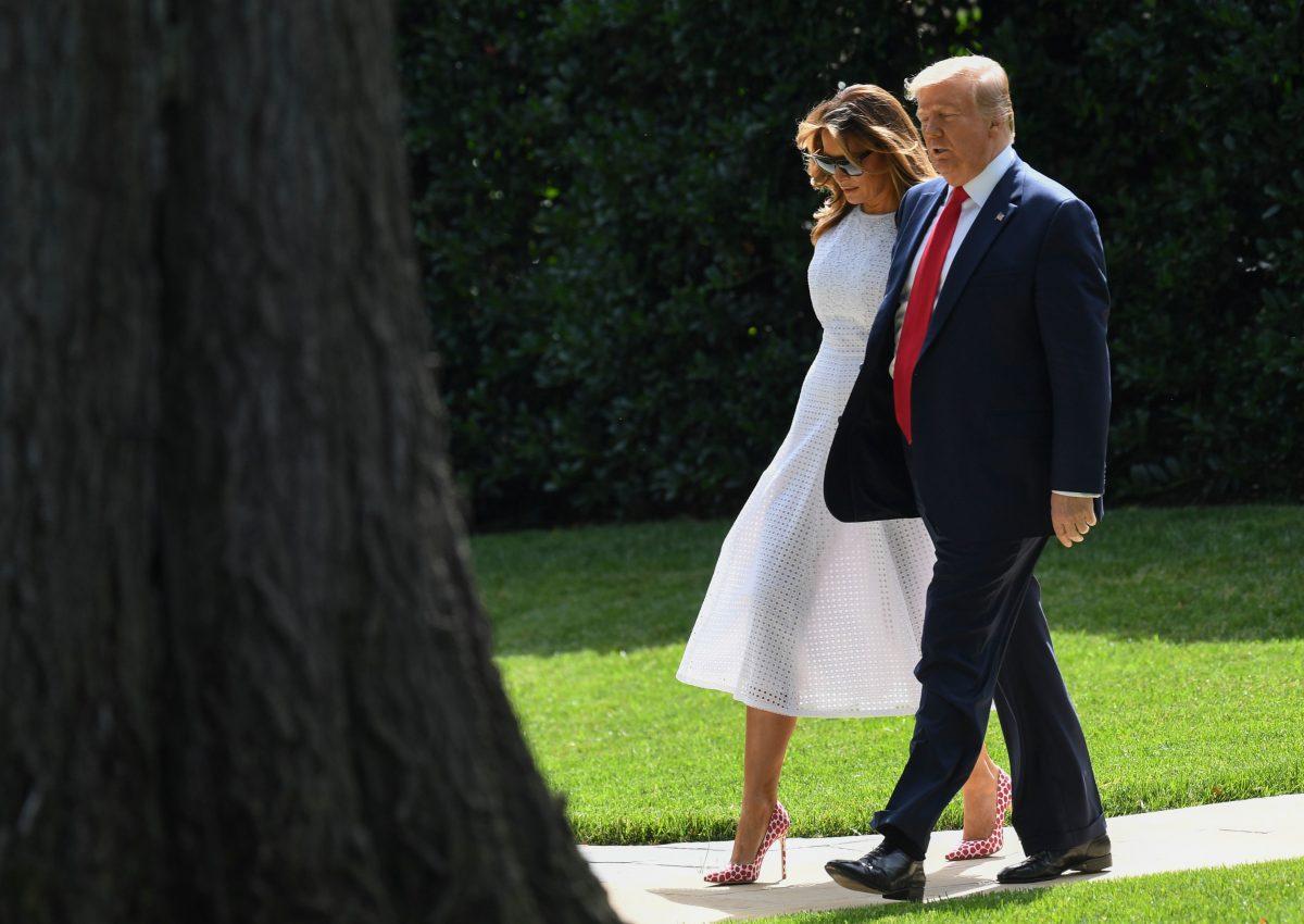 US President Donald Trump and First Lady Melania Trump walk to Marine One as they depart from the South Lawn from the White House in Washington, DC, on June 18, 2019. - US President Trump is on the way to Orlando, Florida for the first official rally of his 2020 re-election campaign. (JIM WATSON/AFP/Getty Images)