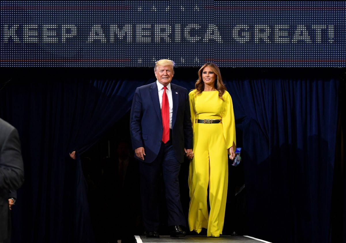 US President Donald Trump and First Lady Melania Trump arrive for the official launch of the Trump 2020 campaign at the Amway Center in Orlando, Florida, on June 18, 2019. Trump kicks off his reelection campaign at what promised to be a rollicking evening rally in Orlando. (MANDEL NGAN/AFP/Getty Images)